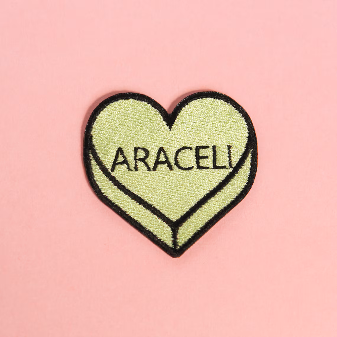 Personalized Name, Word or Date Iron on Patch for Hats, Purses, Backpacks, etc. Candy Heart Sew on Badge. Custom Embroidery. Cute Gift Idea