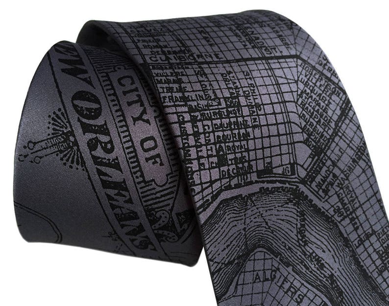 New Orleans Silk Necktie &ndash; NOLA Street Print Tie &ndash; Gift for Him