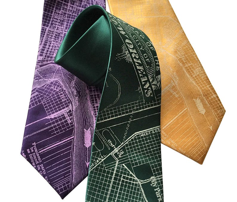 New Orleans Silk Necktie &ndash; NOLA Street Print Tie &ndash; Gift for Him