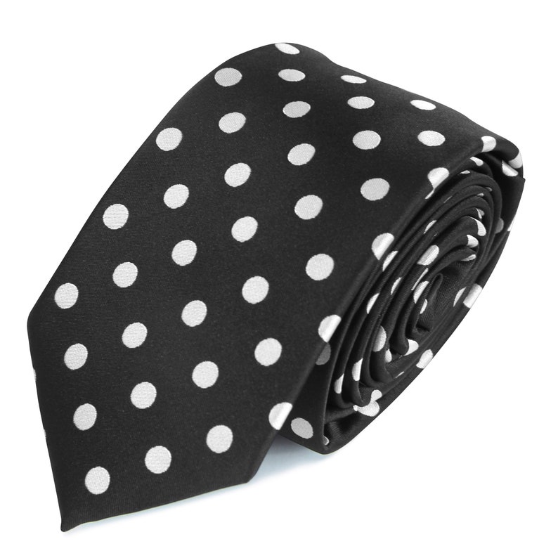 Black and White Polka Dot Necktie: Hand Sewn Polyester Tie