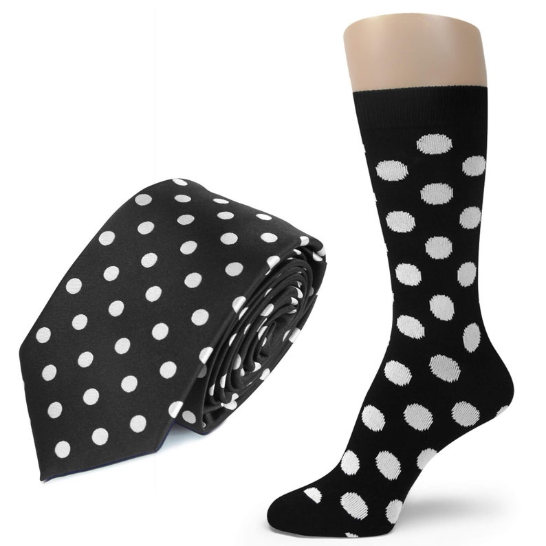 Black and White Polka Dot Necktie: Hand Sewn Polyester Tie