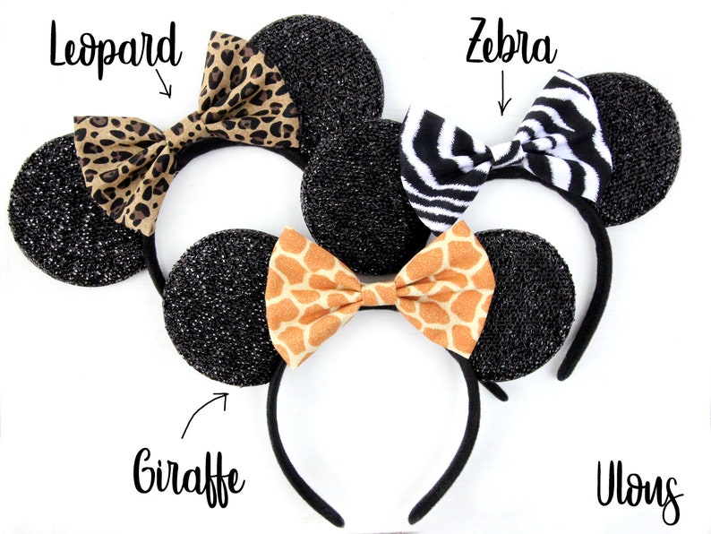 Animal Print Mickey Ears: Leopard, Zebra, Giraffe, or Tiger Bow