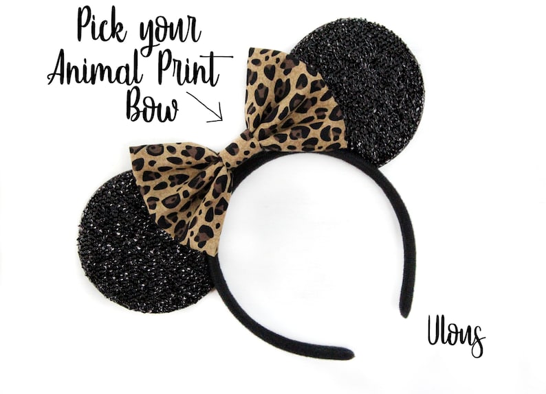 Animal Print Mickey Ears: Leopard, Zebra, Giraffe, or Tiger Bow