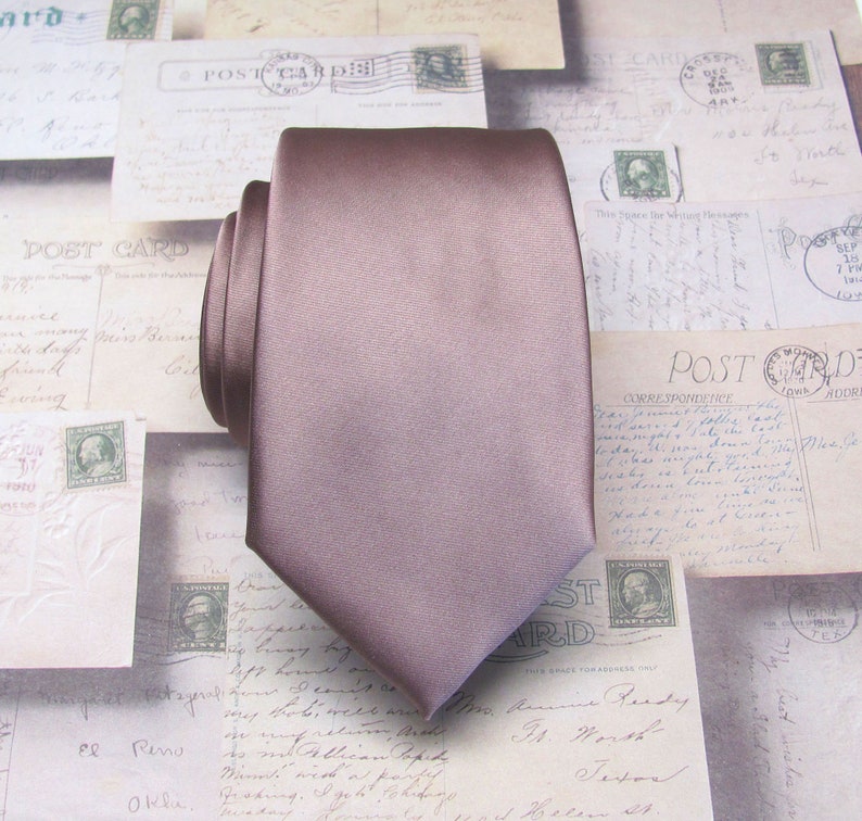 Quartz Mens Narrow Tie With Matching Pocket Square Handkerchief. Muted Mauve Dusty Light Purple Mens Necktie Pocket Square Set