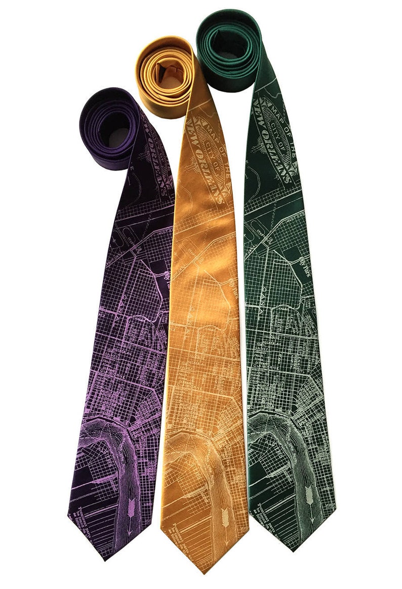 New Orleans Silk Necktie &ndash; NOLA Street Print Tie &ndash; Gift for Him