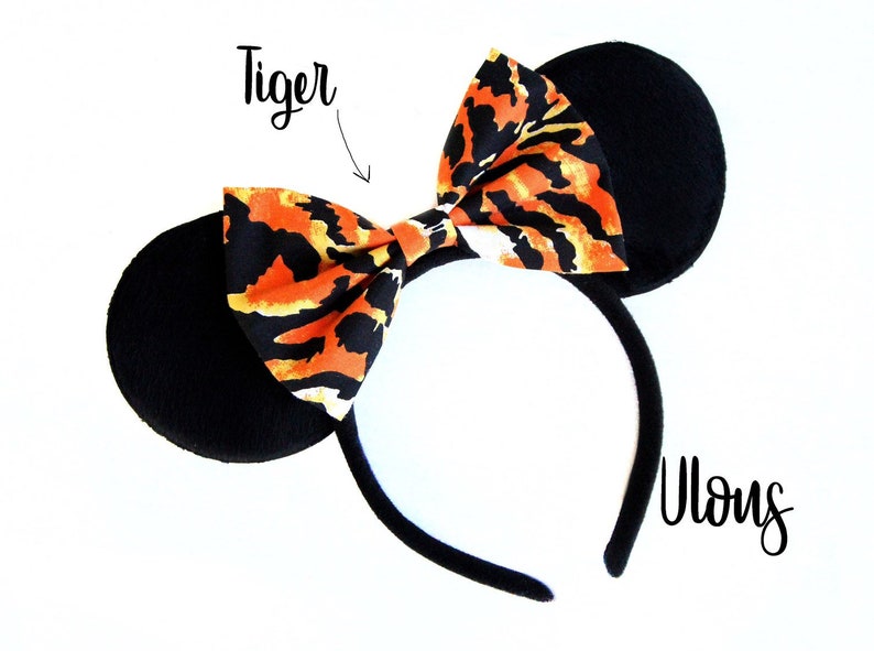 Animal Print Mickey Ears: Leopard, Zebra, Giraffe, or Tiger Bow