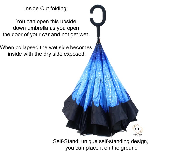 Personalized Inverted Umbrella, Custom Monogram, C-Shaped Handle