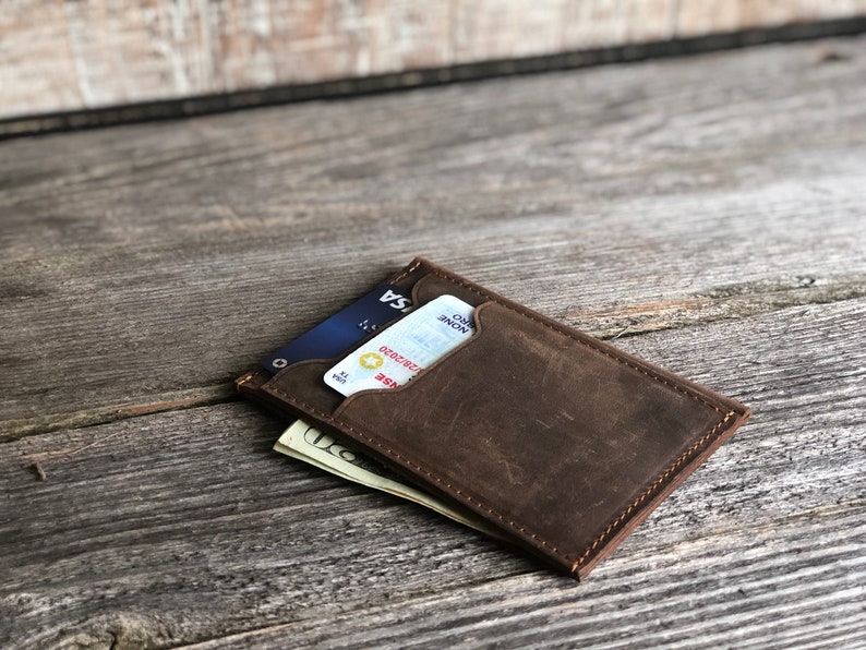 Slim Leather Card Holder, Personalized Wallet, Minimalist Front Pocket wallet, Handmade Small ID Card Wallet, Anniversary Gift For Him Men