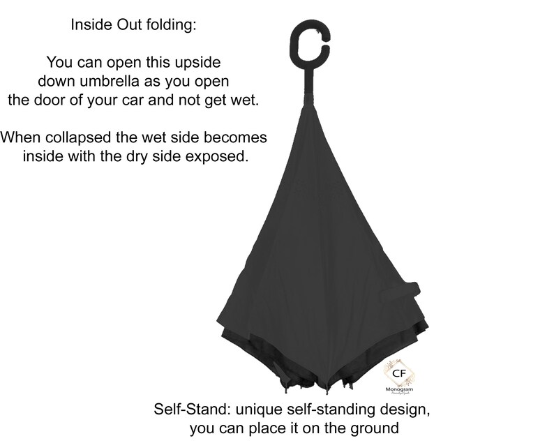 Personalized Inverted Umbrella, Monogram C-Handle, Teacher Gift