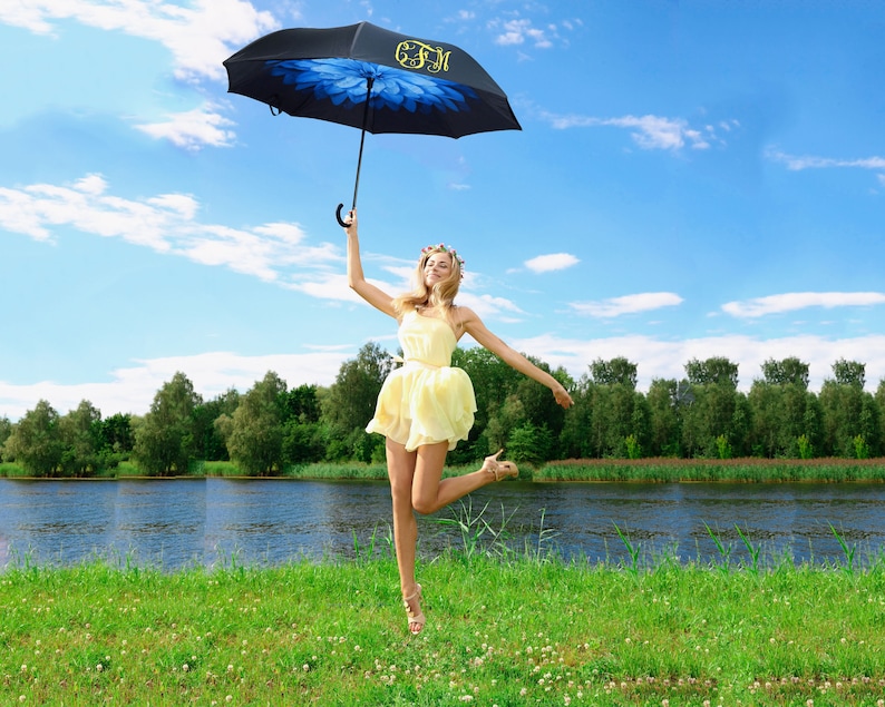 Personalized Inverted Umbrella, Custom Monogram, C-Shaped Handle