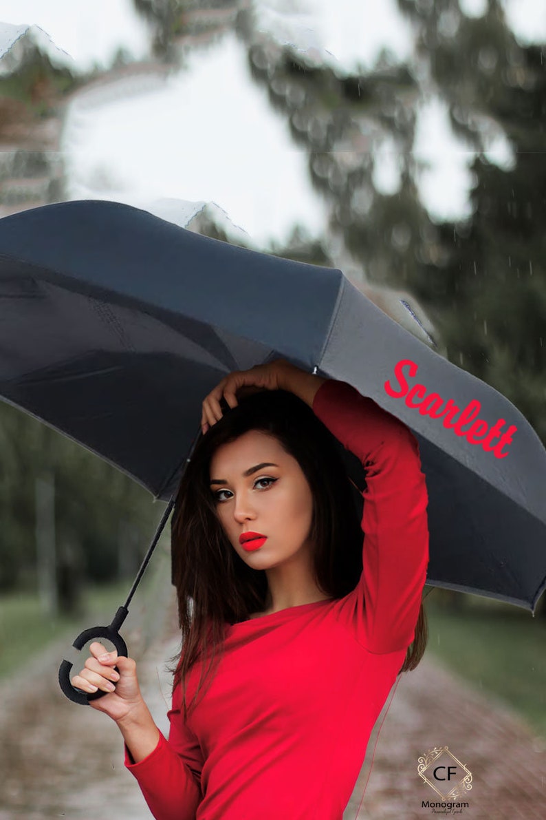 Personalized Inverted Umbrella, Monogram C-Handle, Teacher Gift