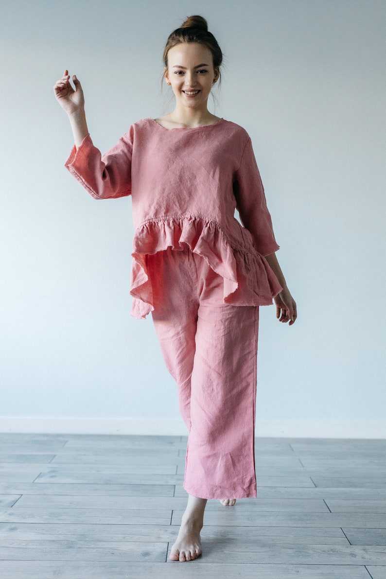 High Waist Linen Culottes: Raw Edge Relaxed Fit Pants