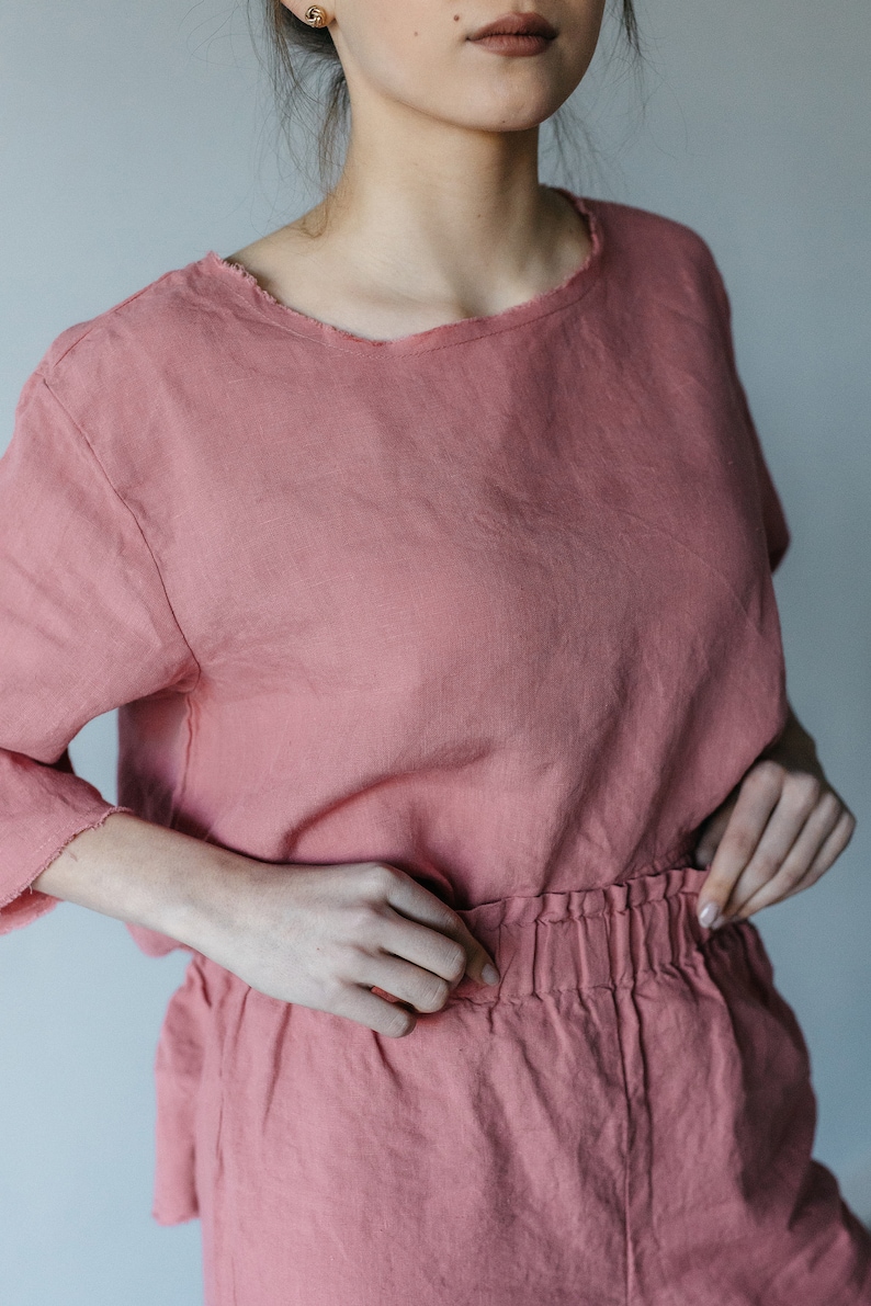 High Waist Linen Culottes: Raw Edge Relaxed Fit Pants