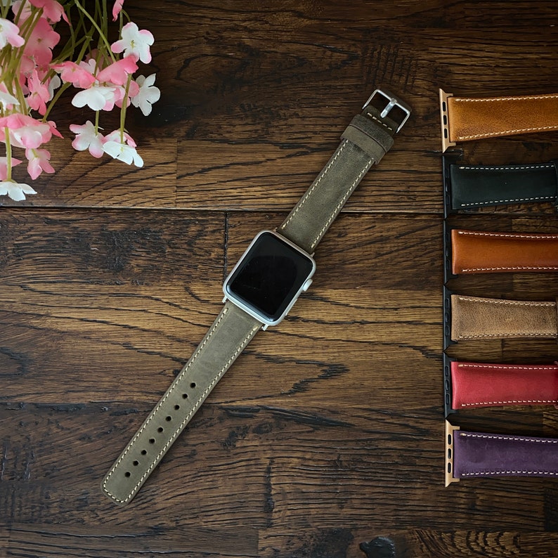 Monogram Leather Apple Watch Band 42mm 44mm 45mm 49mm Man Apple Watch Strap 38mm 40mm 41mm Custom Leather iWatch Band Gift for Him Woman