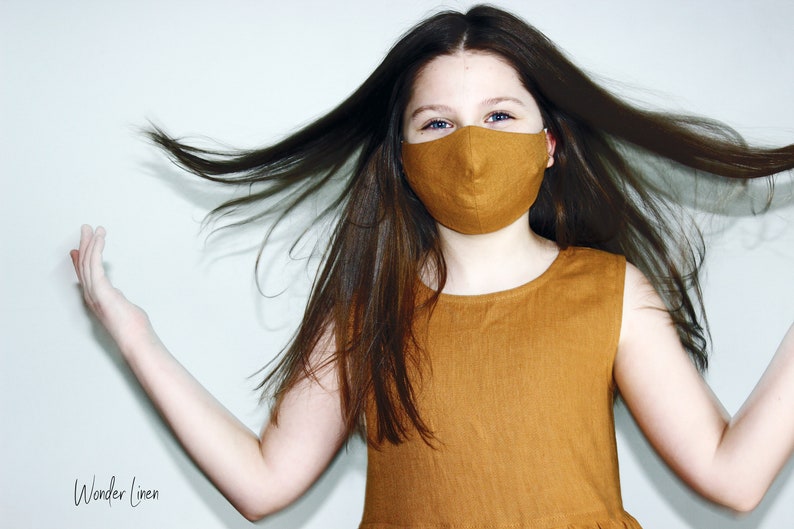 Linen face mask. Moss green fabric reusable mask. Stonewashed soft anti dust mask. Face protecting cover. Natural linen breathable mask