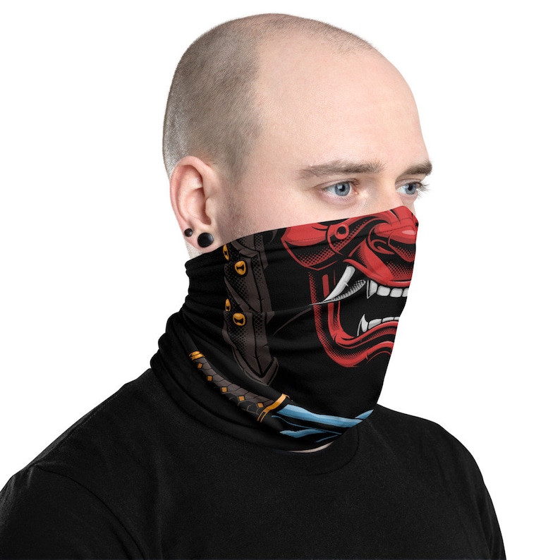 Japanese Samurai Warrior Face Mask | Full Color Creative Neck Gaiter | Headband Balaclava | Neck Warmer | Reusable & Washable
