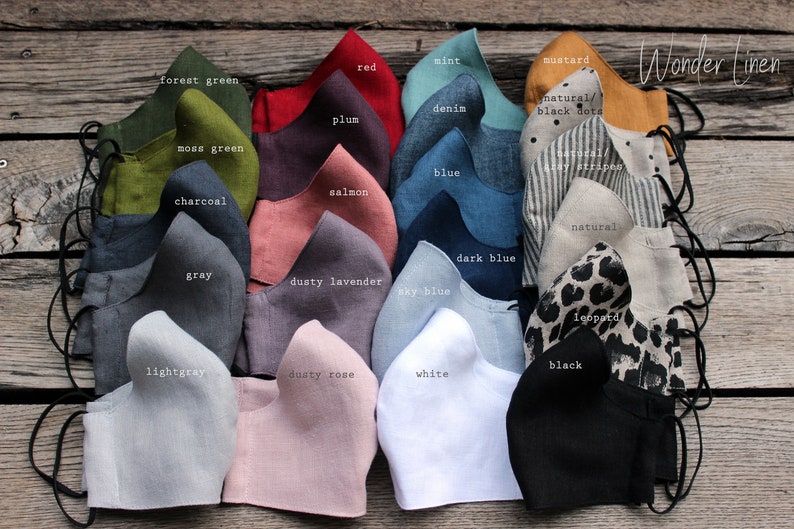 Linen face mask. Moss green fabric reusable mask. Stonewashed soft anti dust mask. Face protecting cover. Natural linen breathable mask