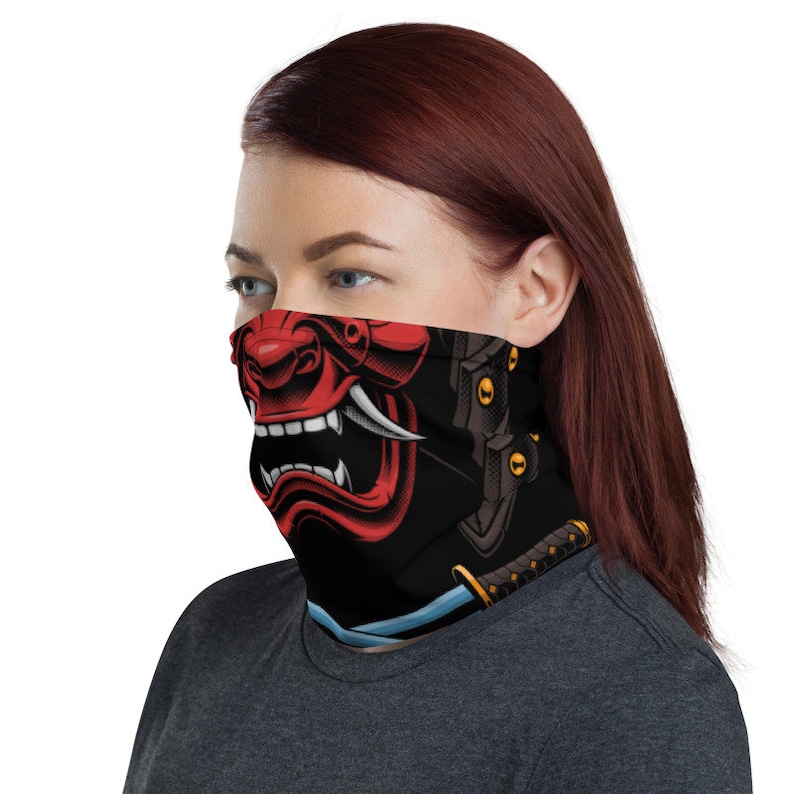 Japanese Samurai Warrior Face Mask | Full Color Creative Neck Gaiter | Headband Balaclava | Neck Warmer | Reusable & Washable