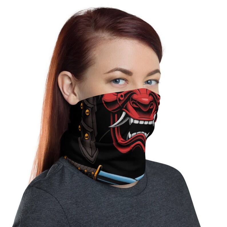 Japanese Samurai Warrior Face Mask | Full Color Creative Neck Gaiter | Headband Balaclava | Neck Warmer | Reusable & Washable