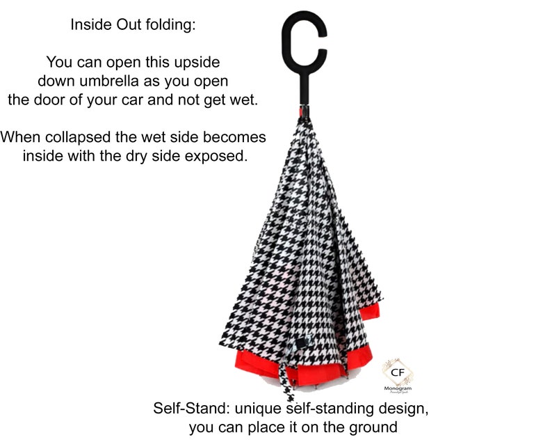 Personalized Inverted Umbrella, Hands-Free C Handle, Monogram Gift