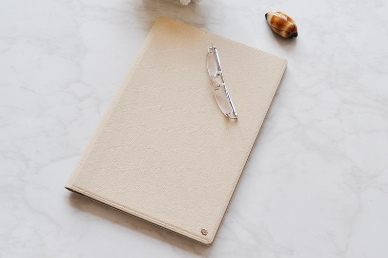 Cream Leather Portfolio: A4 Document Organizer
