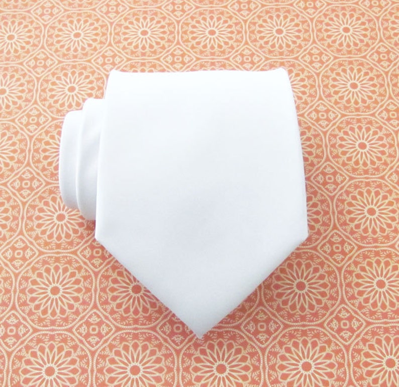 Mens Tie White Silk Necktie With Matching Pocket Square Handkerchief Option
