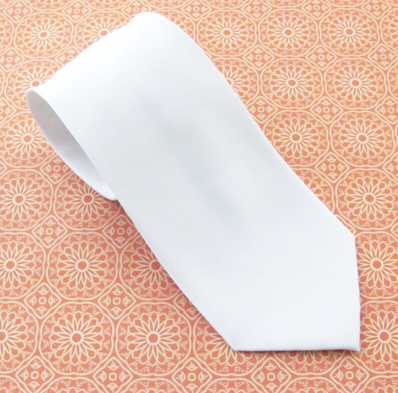 Mens Tie White Silk Necktie With Matching Pocket Square Handkerchief Option
