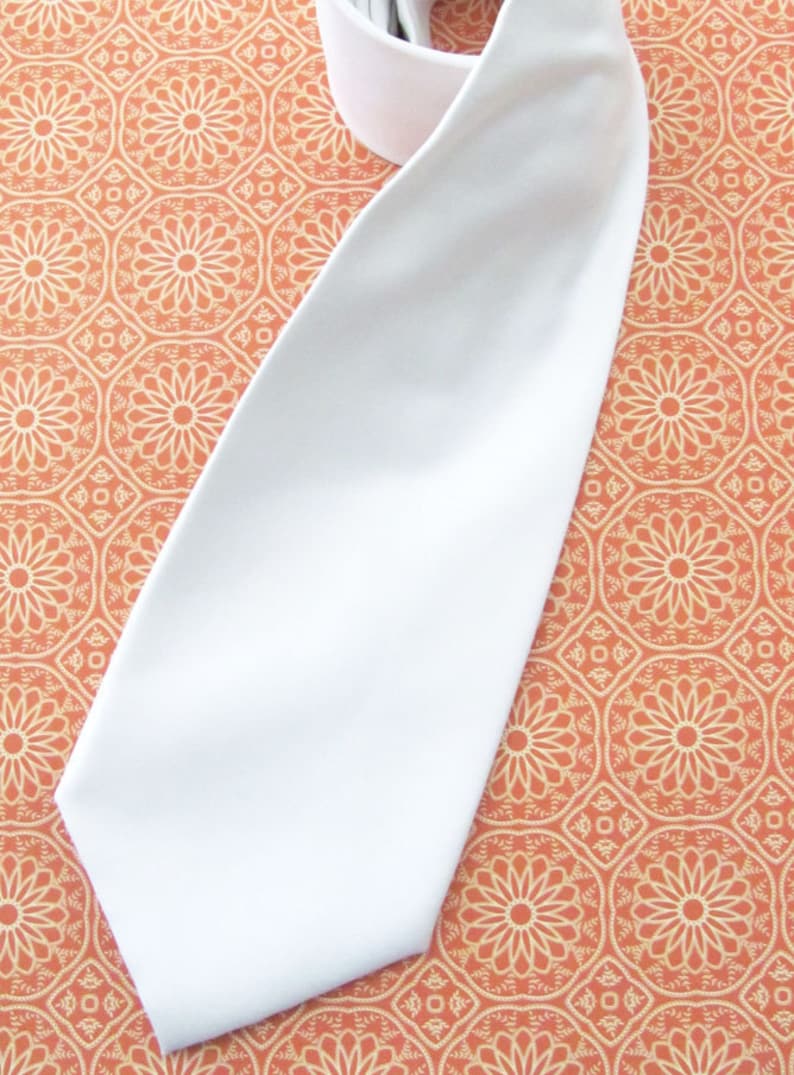Mens Tie White Silk Necktie With Matching Pocket Square Handkerchief Option