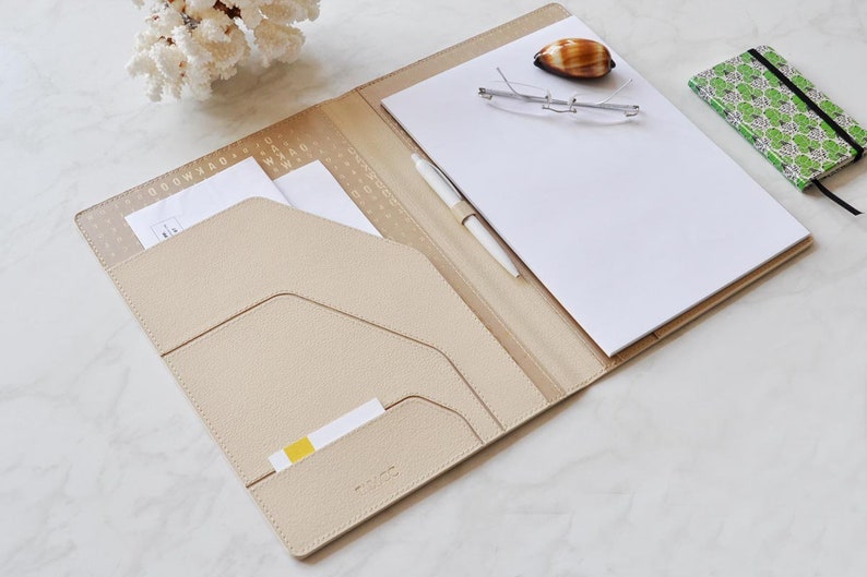 Cream Leather Portfolio: A4 Document Organizer
