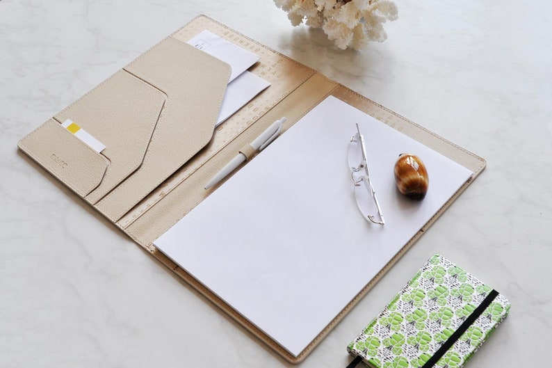 Cream Leather Portfolio: A4 Document Organizer
