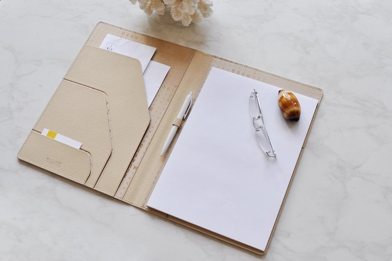 Cream Leather Portfolio: A4 Document Organizer

