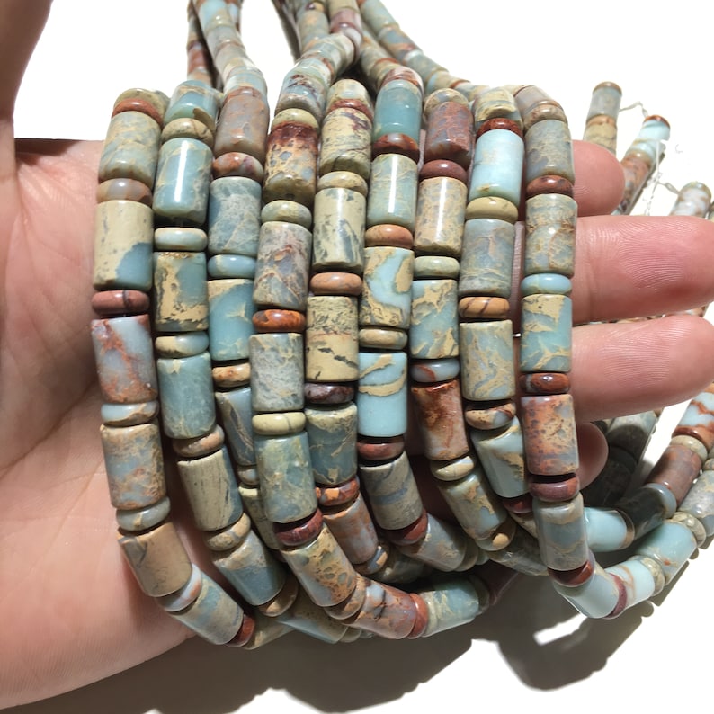 Natural Snake Skin Jasper Beads 6x10mm 8x12mm 10x14mm Cube Loose Gemstone Spacer Beads for DIY Jewelry Making and Design 15.5" Full Strand

