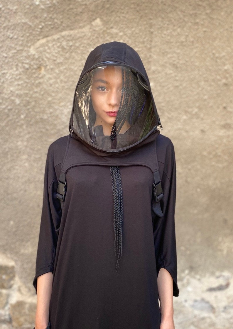 Hooded Zip-Up Face Shield Mask, Washable Cotton Hood