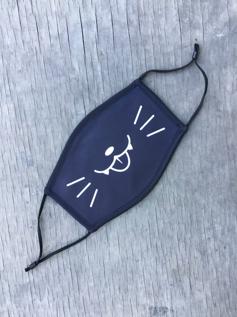 Cartoon Cat Face Mask, Reusable Cotton Face Mask With Elastic Ear Loop, Adjustable Ear Loop, Full Color Design, Decorated in USA