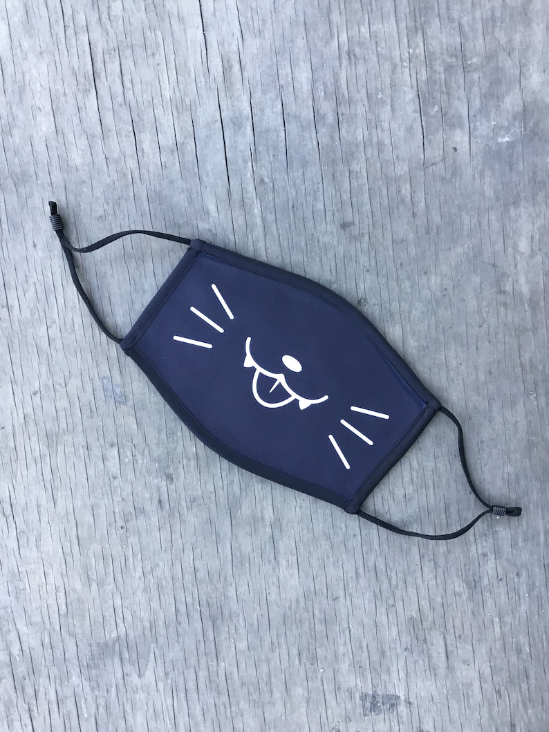 Cartoon Cat Face Mask, Reusable Cotton Face Mask With Elastic Ear Loop, Adjustable Ear Loop, Full Color Design, Decorated in USA