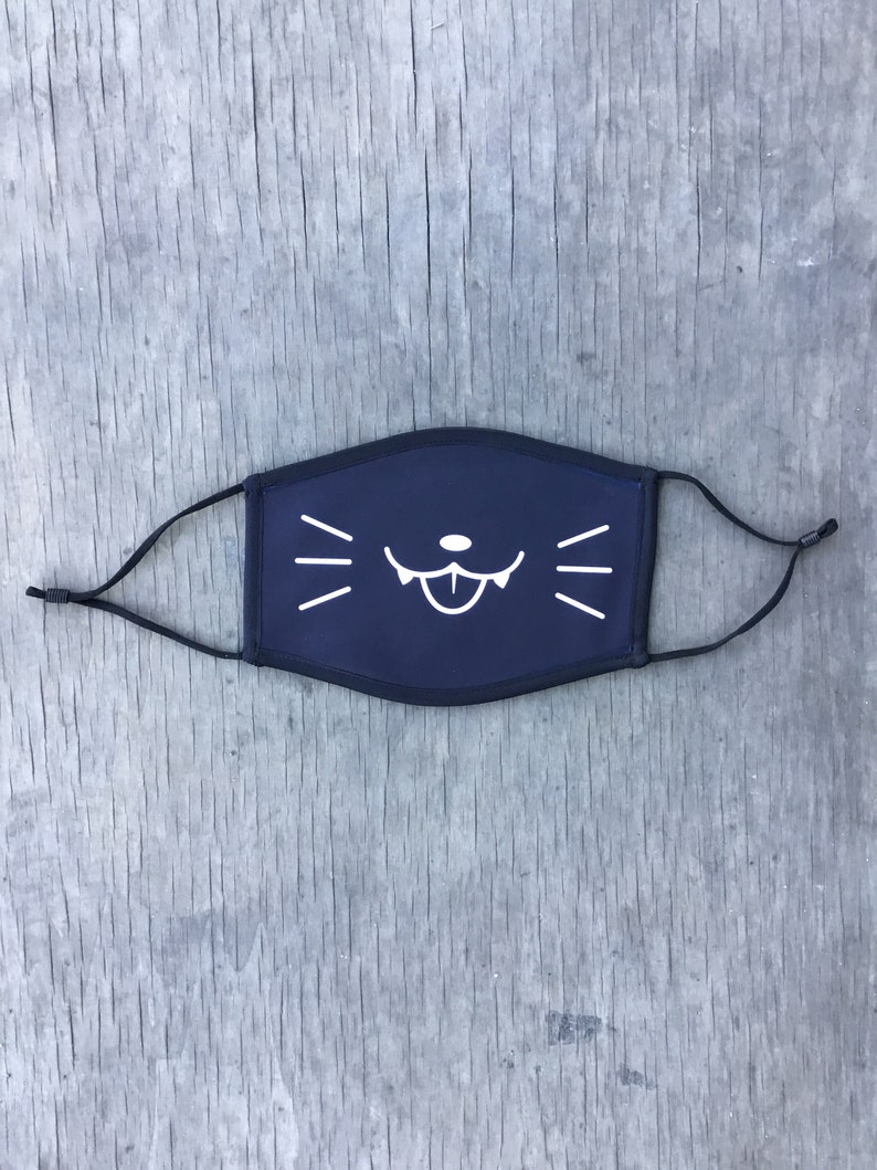 Cartoon Cat Face Mask, Reusable Cotton Face Mask With Elastic Ear Loop, Adjustable Ear Loop, Full Color Design, Decorated in USA