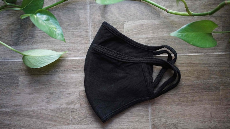 Plain Cotton Black Face Masks - Reusable, Triple Layer, Adult Size