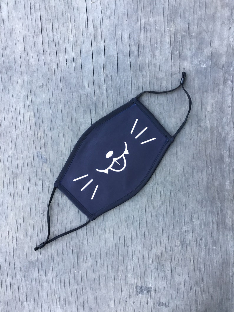 Cartoon Cat Face Mask, Reusable Cotton Face Mask With Elastic Ear Loop, Adjustable Ear Loop, Full Color Design, Decorated in USA