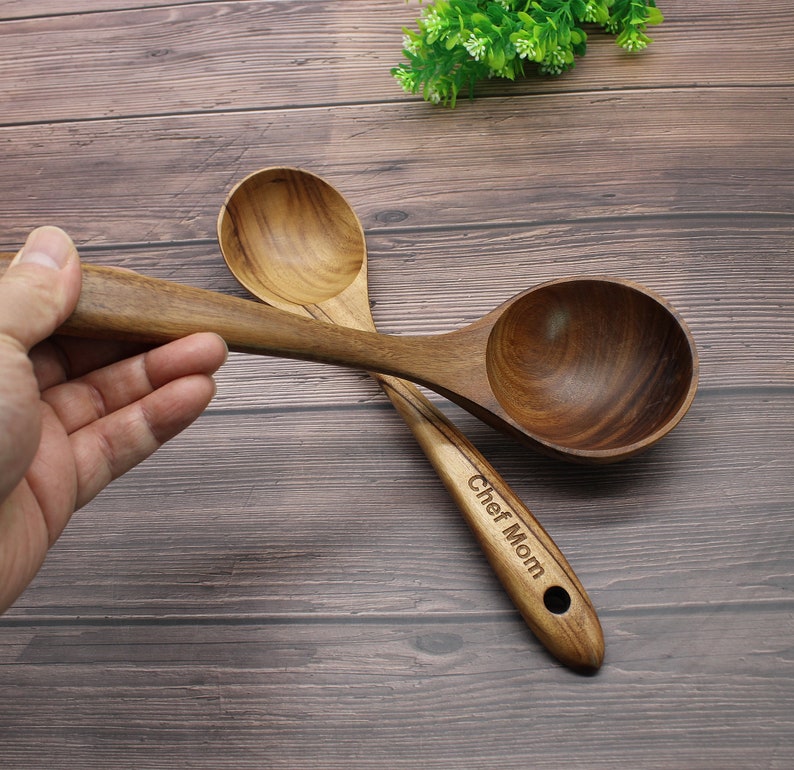 Personalized Teak Wood Soup Ladle: Engraved Kitchen Utensil, Chef Gift
Analyze listing
