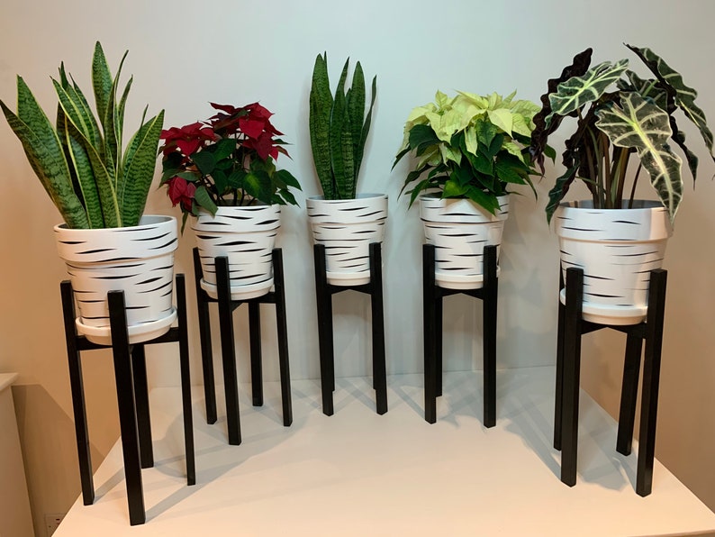 Ebony Black Plant Stand, Solid Wood Pot Holder, Handmade in UK