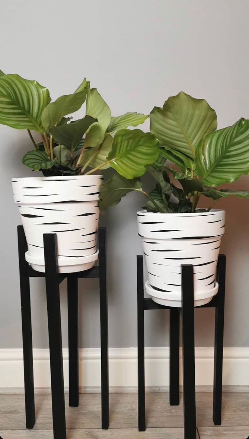 Ebony Black Plant Stand, Solid Wood Pot Holder, Handmade in UK