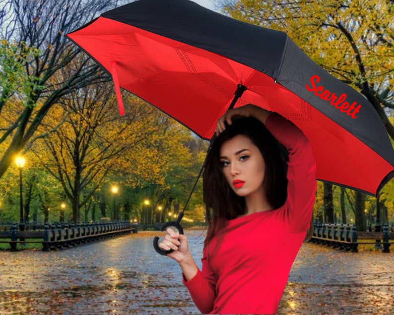 Monogram Umbrella, Inverted Double Layer, Red & Black, Personalized Gift
