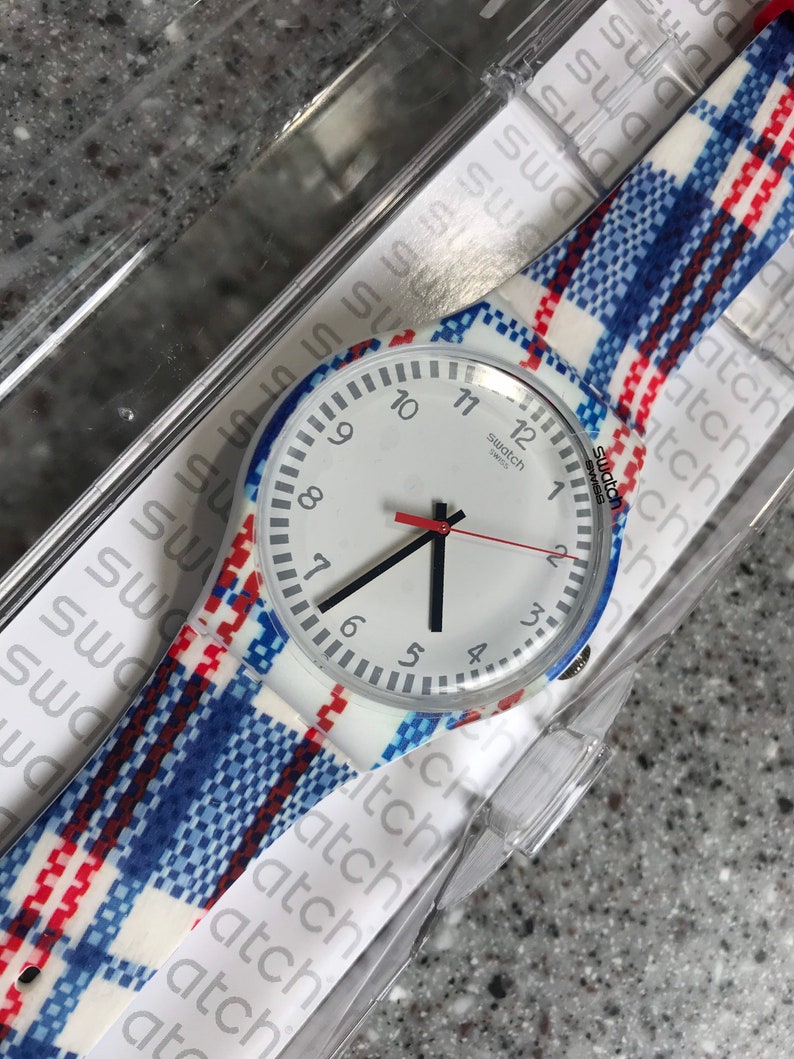 Vintage Swatch watch newer gent size 44mm New Old Stock UNWORN in original box Tartanotto Plaid SUOZ258C designed by Paola Navone running