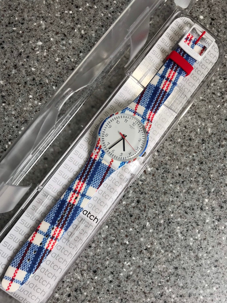 Vintage Swatch watch newer gent size 44mm New Old Stock UNWORN in original box Tartanotto Plaid SUOZ258C designed by Paola Navone running