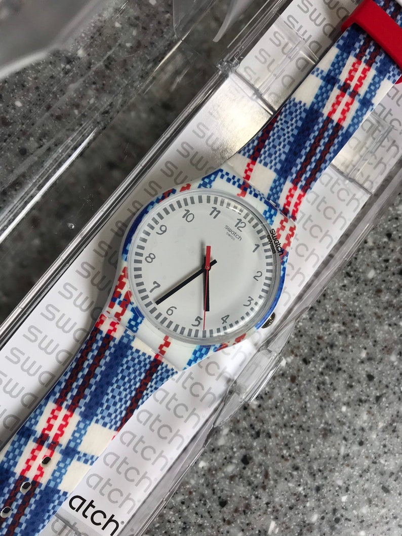 Vintage Swatch watch newer gent size 44mm New Old Stock UNWORN in original box Tartanotto Plaid SUOZ258C designed by Paola Navone running