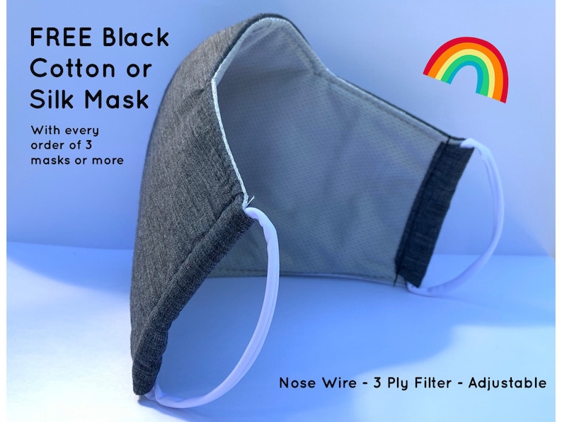 UK BREATHABLE Triple Layer Face Mask, Triple Layer Filter, Adjustable Soft Round Strap. Premium Fabric Cloth Face Mask. Washable Face Mask