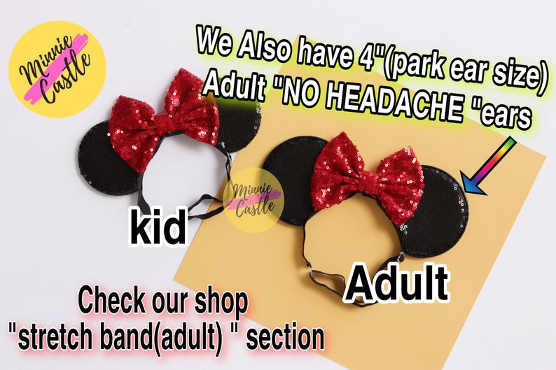 Minnie ears, Baby toddlers Mickey ears, Mouse ears with adjustable elastic headband, Baby Disney ears, Mickey ears, red black Sequin ears