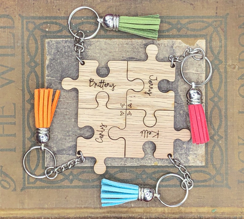 Best Friend Gift, Personalized Keychain, Custom name puzzle piece keychain with Colorful Tassel - Sorority Sisters, Girl's trip, BFF Present
