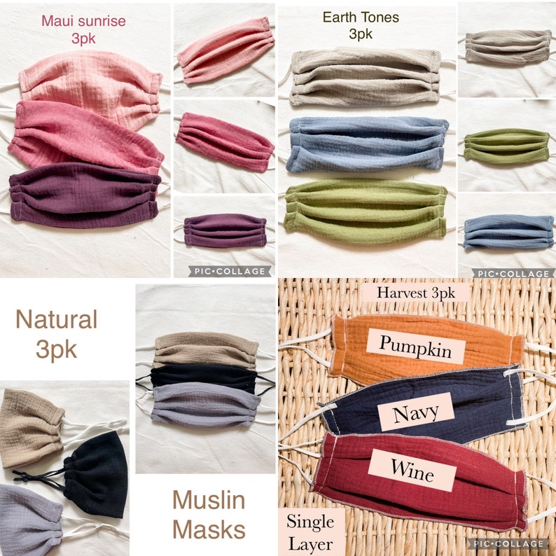 100% Cotton Organic Face Mask - super soft and comfortable! Lightweight muslin mask - anti-fog mask - summer - stylish mask