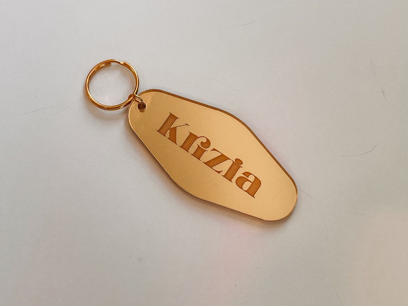 Personalized Keychain | Custom Name Mirror Keychain | Retro Motel Keychain | Engraved Gifts | Trendy Keychains | Bridesmaids Gifts | Gold
